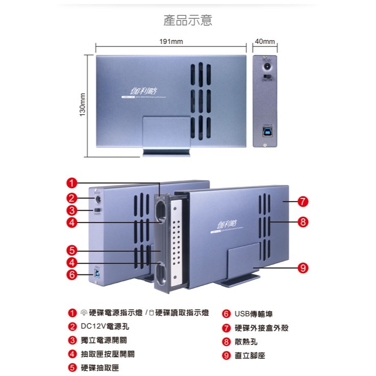 伽利略 USB3.2 5G 2.5/3.5＂ SSD & SATA 抽取式硬碟外接盒 (325-5G)-細節圖5