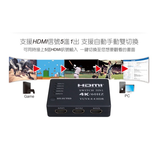 伽利略 HDMI 4K@60Hz 影音切換器 5進1出 + 遙控器 	(H4501RB)-細節圖4