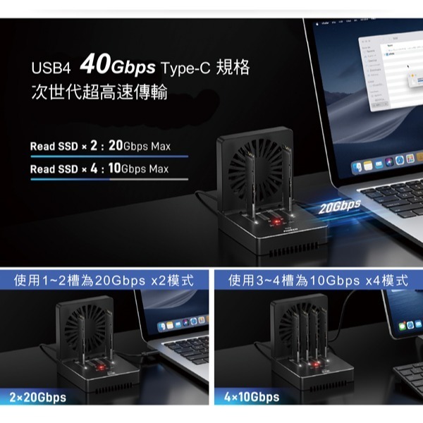 伽利略 USB4 40Gbps NVMe 4槽硬碟拷貝機	(M2U44CF)-細節圖2