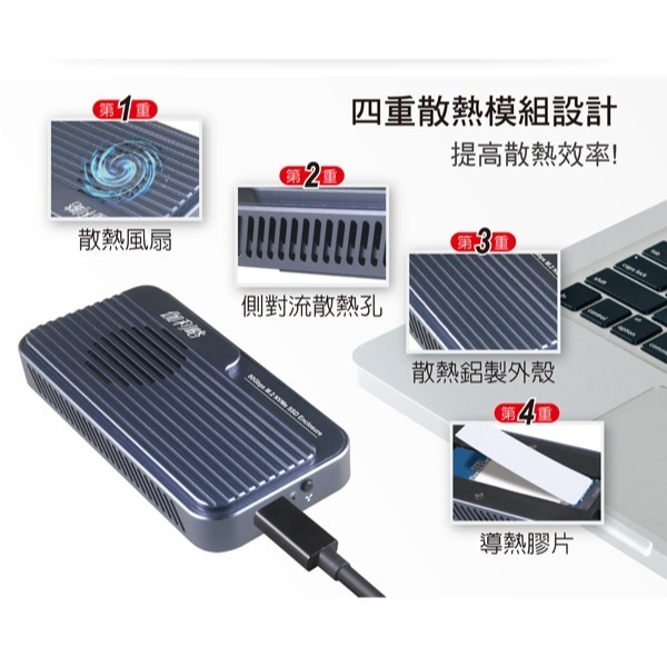伽利略 80Gbps M.2 NVMe SSD 鋁合金風扇 外接盒 M2NVU8I-細節圖4