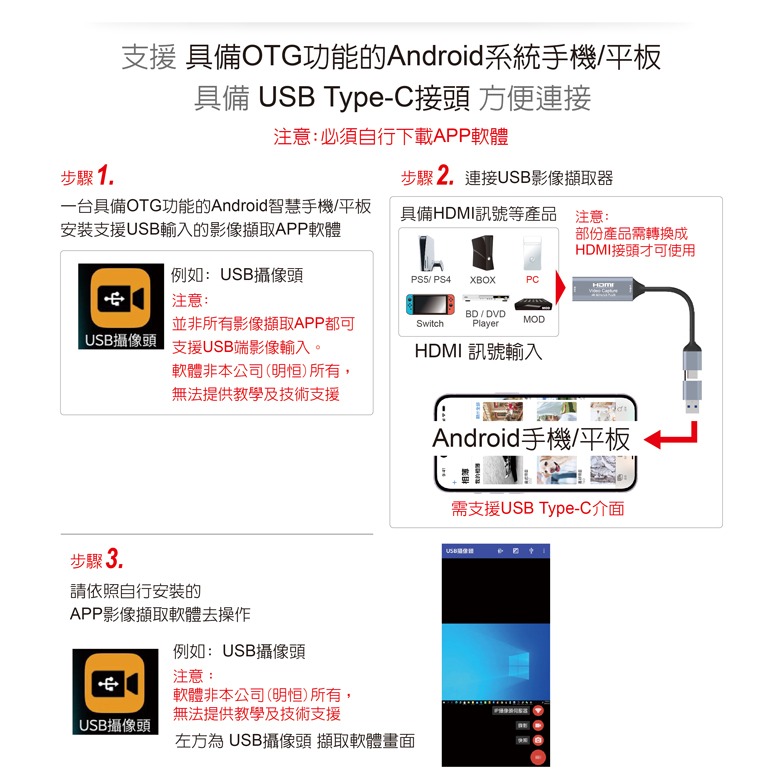 伽利略 USB3.2 5G TypeC+A HDMI 4K60Hz 影音擷取器 (U346C)-細節圖4