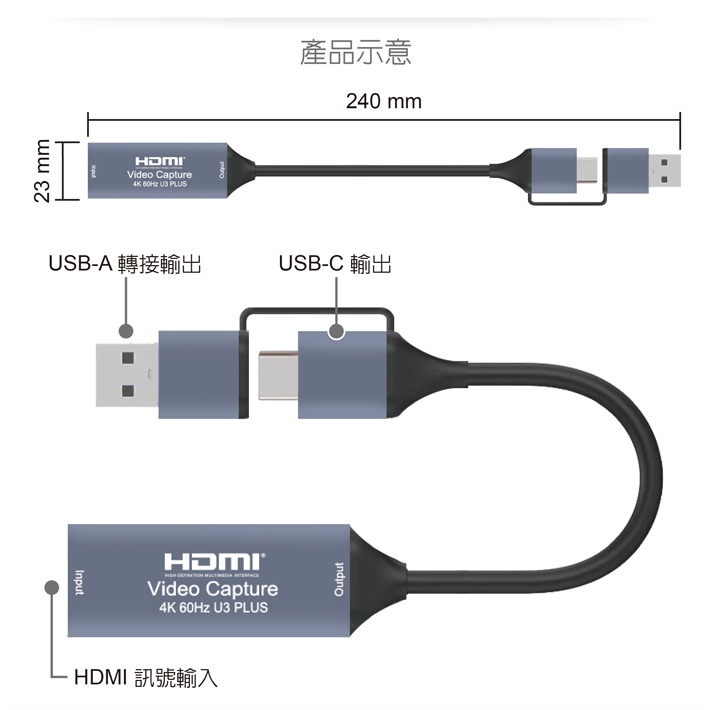 伽利略 USB3.2 5G TypeC+A HDMI 4K60Hz 影音擷取器 (U346C)-細節圖5