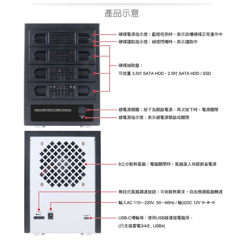 伽利略 USB4 40Gbps 4層抽取式硬碟外接盒(35D-U4S)-細節圖4