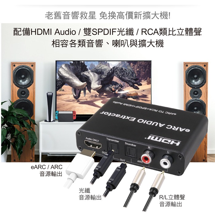 伽利略 HDMI eARC 轉 RCA/SPDIF/HDMI 音源轉換器 (HEARC3)-細節圖2