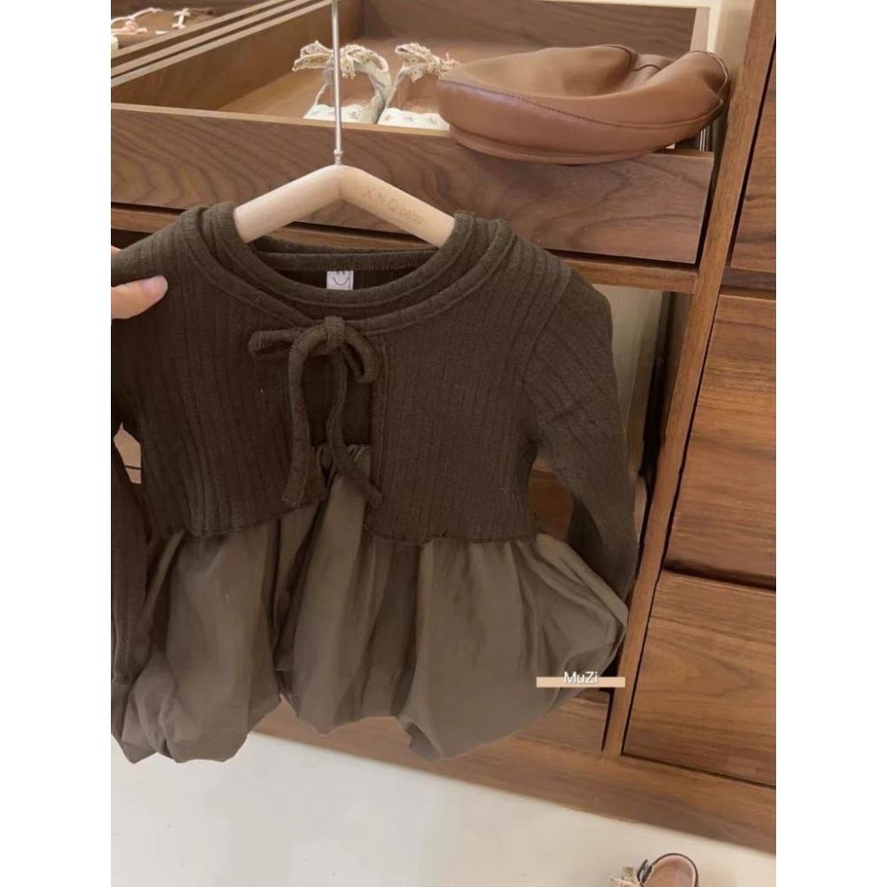 《 MuZi  木子🐳 》 韓版背心花苞裙 +針織罩衫 連衣裙 女童 女寶 兩件式-細節圖2