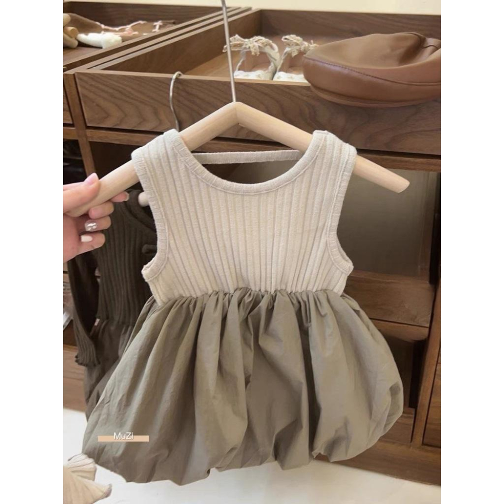 《 MuZi  木子🐳 》 韓版背心花苞裙 +針織罩衫 連衣裙 女童 女寶 兩件式-細節圖3