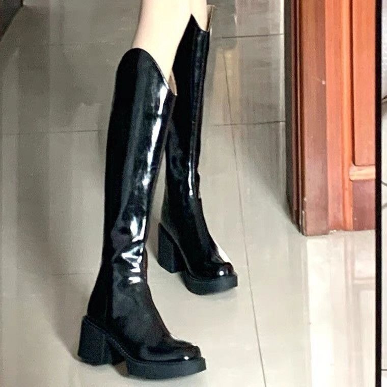 厚底v口顯瘦英倫風軟皮長靴-細節圖5