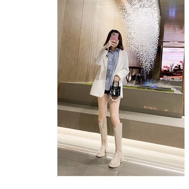 厚底v口顯瘦英倫風軟皮長靴-細節圖6