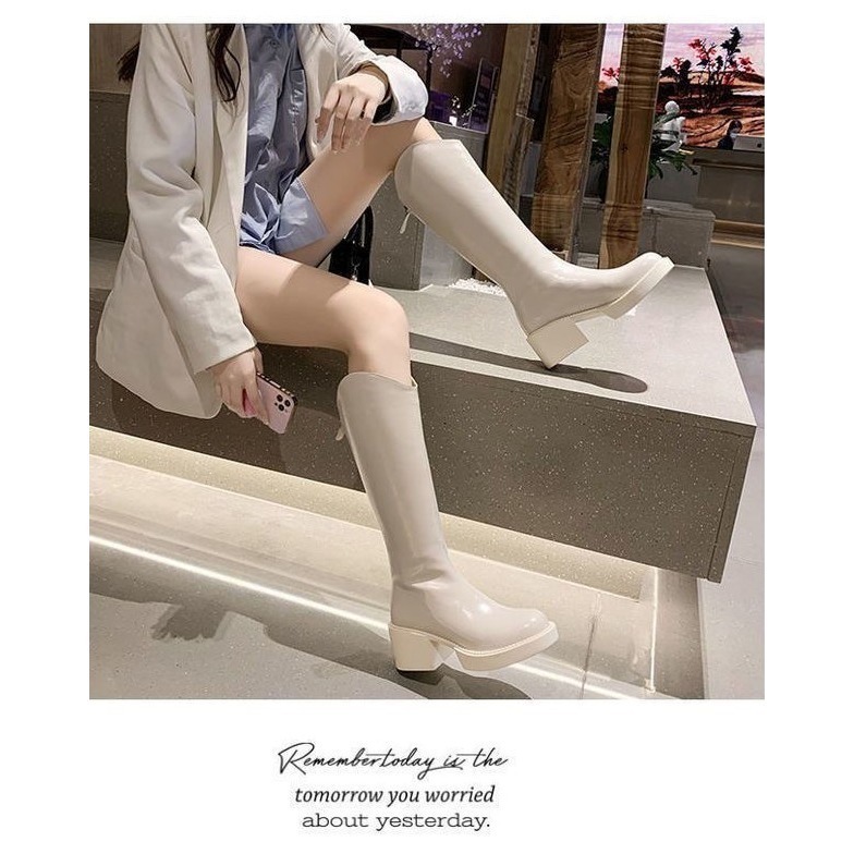 厚底v口顯瘦英倫風軟皮長靴-細節圖8