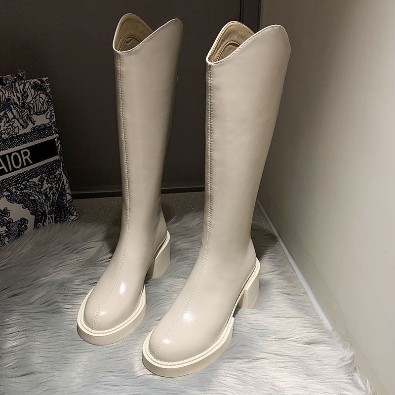 厚底v口顯瘦英倫風軟皮長靴-細節圖11