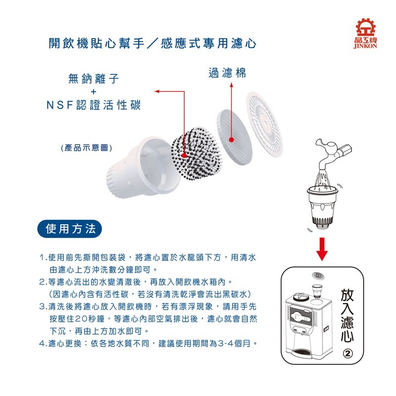 晶工牌CF-2524 感應式開飲機專用濾心(環保便利包4入裝)-細節圖4