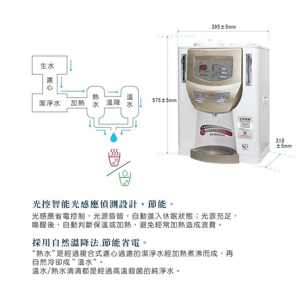 晶工牌 JD-4210 光控智慧溫熱開飲機 / 飲水機【能源效率1級】-細節圖3