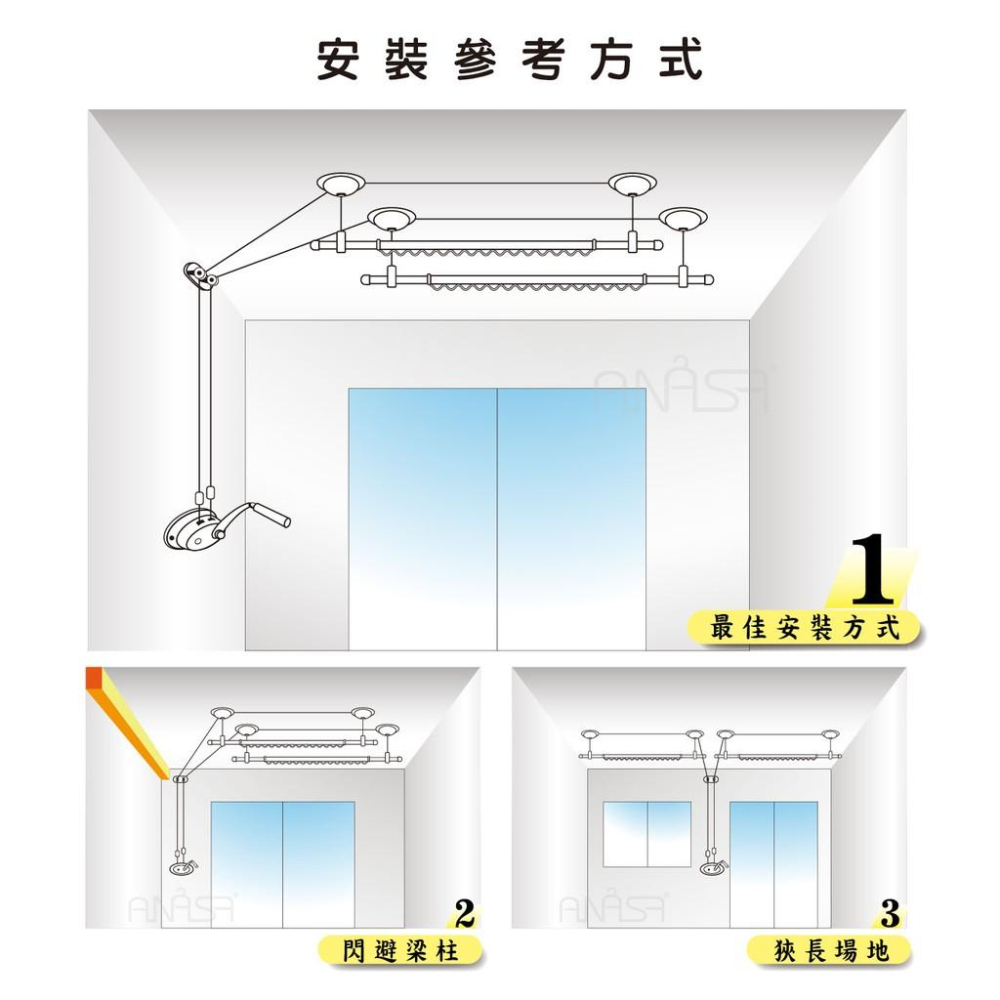 ANASA安耐曬-手搖推拉式：H802【鋁合金雙桿】手搖 升降 曬衣架-細節圖3