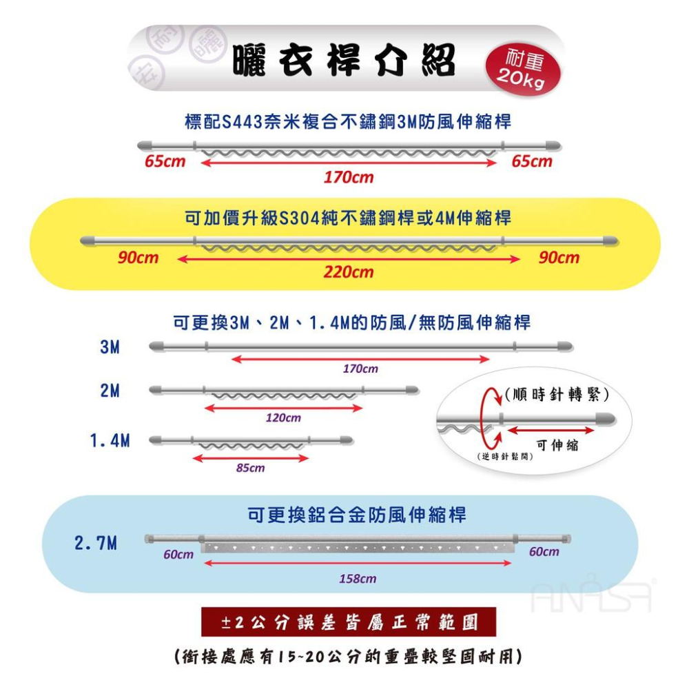 ANASA安耐曬-手搖推拉式：H802【鋁合金雙桿】手搖 升降 曬衣架-細節圖6