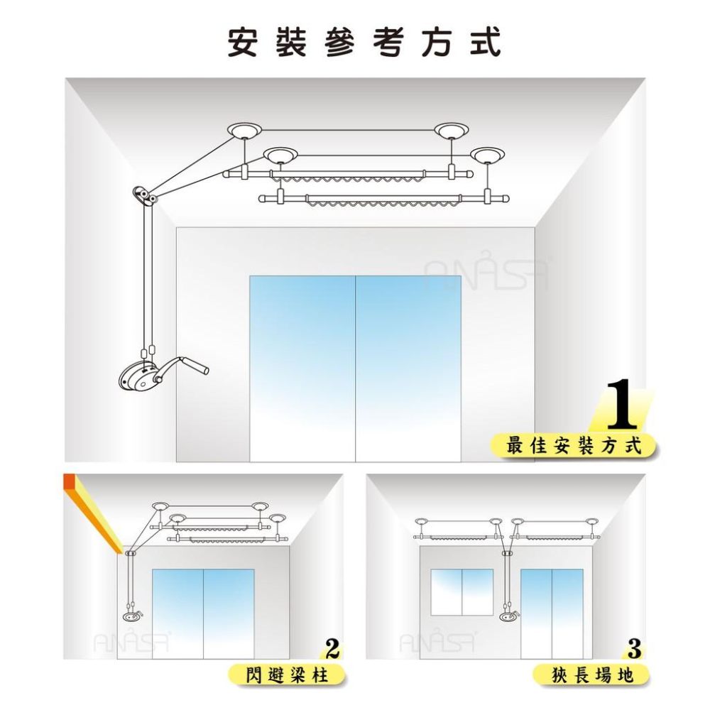 ANASA安耐曬-手搖式：單桿SJ-01【鋁合金&專用手把】手搖 升降 曬衣架-細節圖4