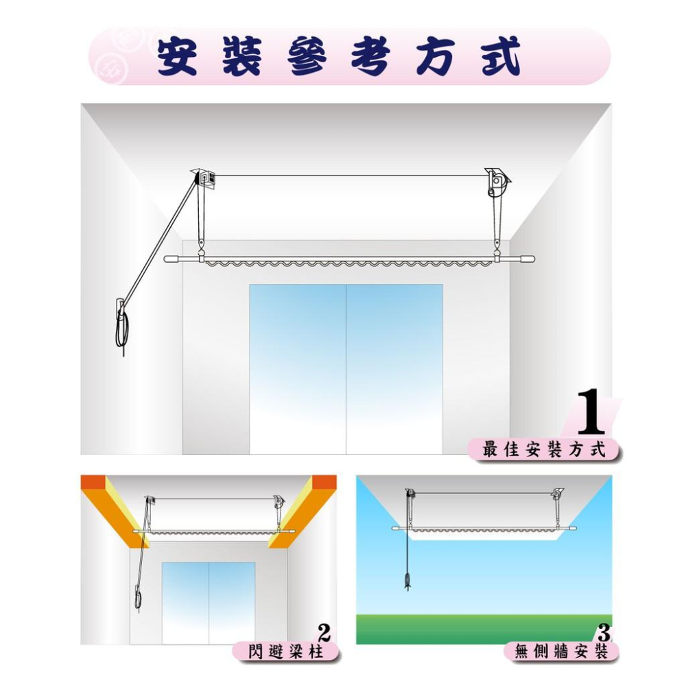 ANASA安耐曬-窗簾式：單桿WP-1【省力好操作】手拉 升降曬衣架-細節圖3