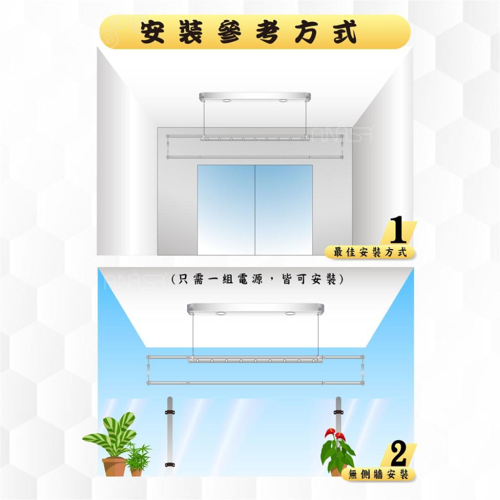 **預購中**ANASA安耐曬- 電動式：SD-R01小天使-單桿式【照明基本款】電動遙控升降曬衣架(顏色只有極黑喔)-細節圖2