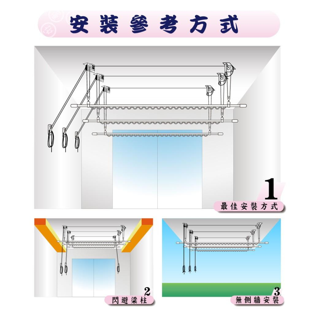 ANASA安耐曬- 窗簾式：三單桿WP-3【省力好操作】手拉 升降曬衣架-細節圖3