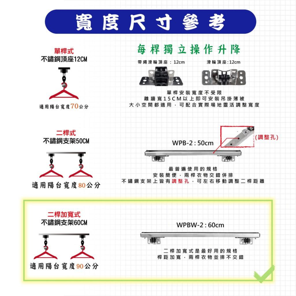 ANASA安耐曬- 窗簾式：三單桿WP-3【省力好操作】手拉 升降曬衣架-細節圖7