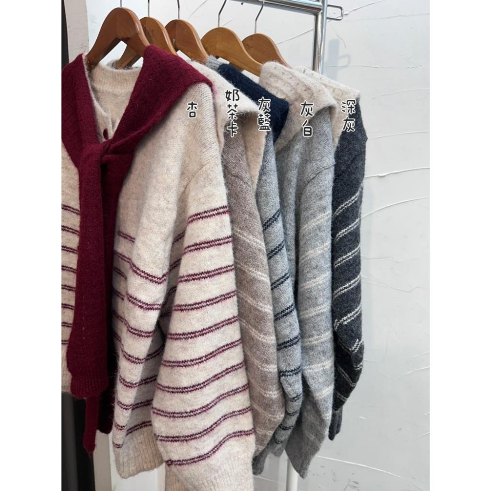 【𝐊𝐈𝐁𝐎𝐘𝐎】細緻橫條復古條紋披肩針織外套上衣｜現貨-細節圖3