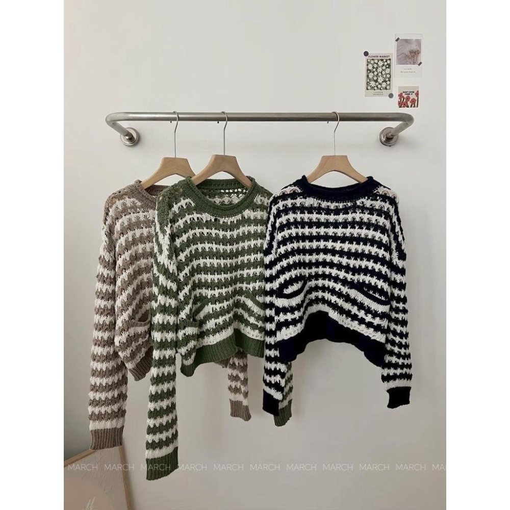 【𝐊𝐈𝐁𝐎𝐘𝐎】海鹽奶蓋輕暖條紋毛衣｜現貨-細節圖2