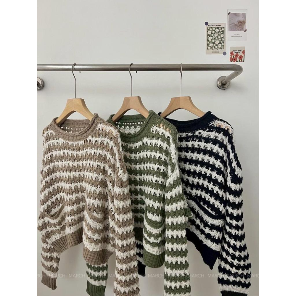 【𝐊𝐈𝐁𝐎𝐘𝐎】海鹽奶蓋輕暖條紋毛衣｜現貨-細節圖3