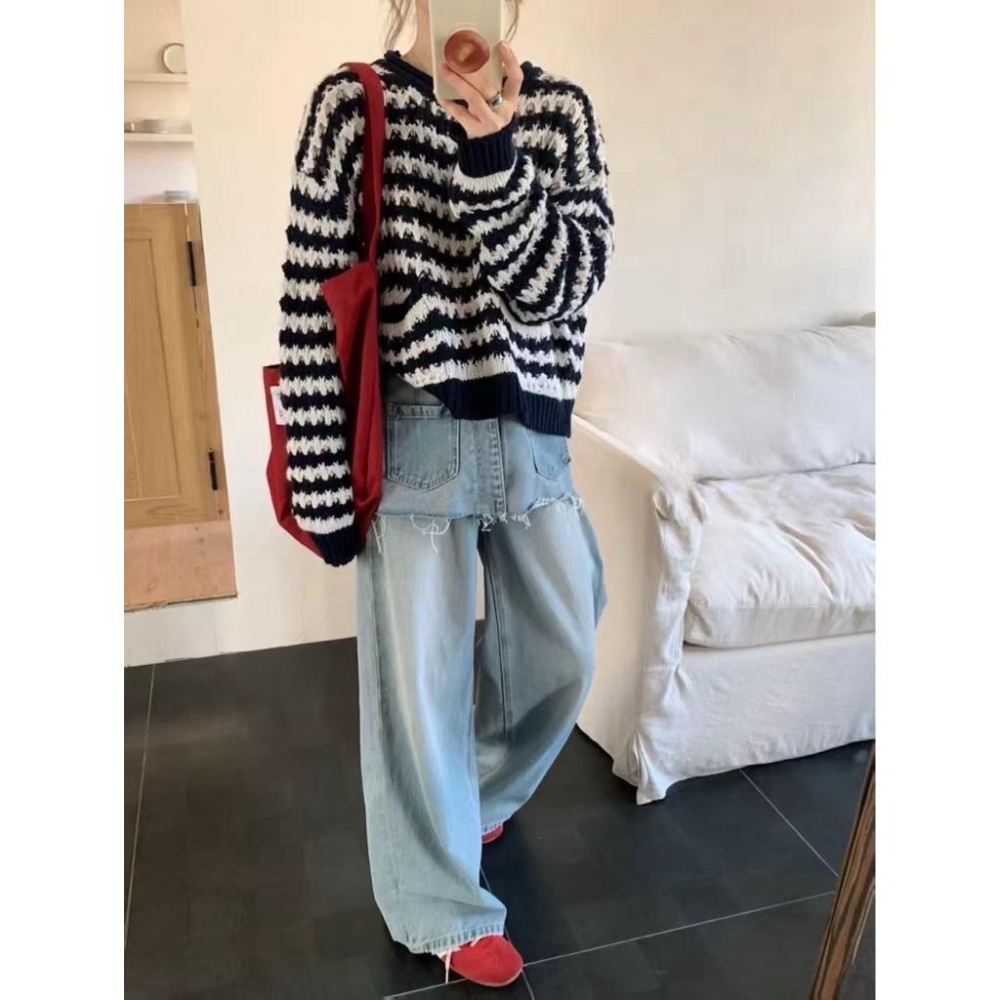 【𝐊𝐈𝐁𝐎𝐘𝐎】海鹽奶蓋輕暖條紋毛衣｜現貨-細節圖7
