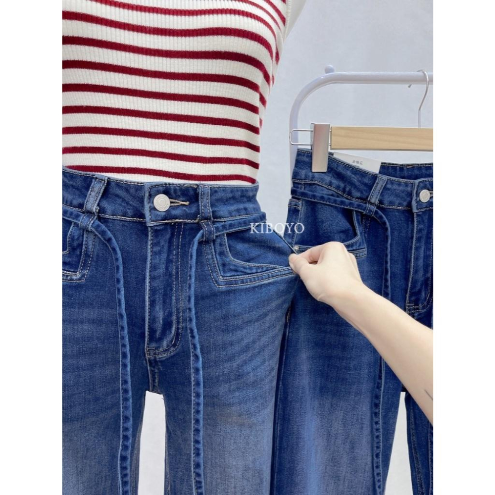【𝐊𝐈𝐁𝐎𝐘𝐎】經典藍微喇叭牛仔褲(附綁帶)｜現貨-細節圖4