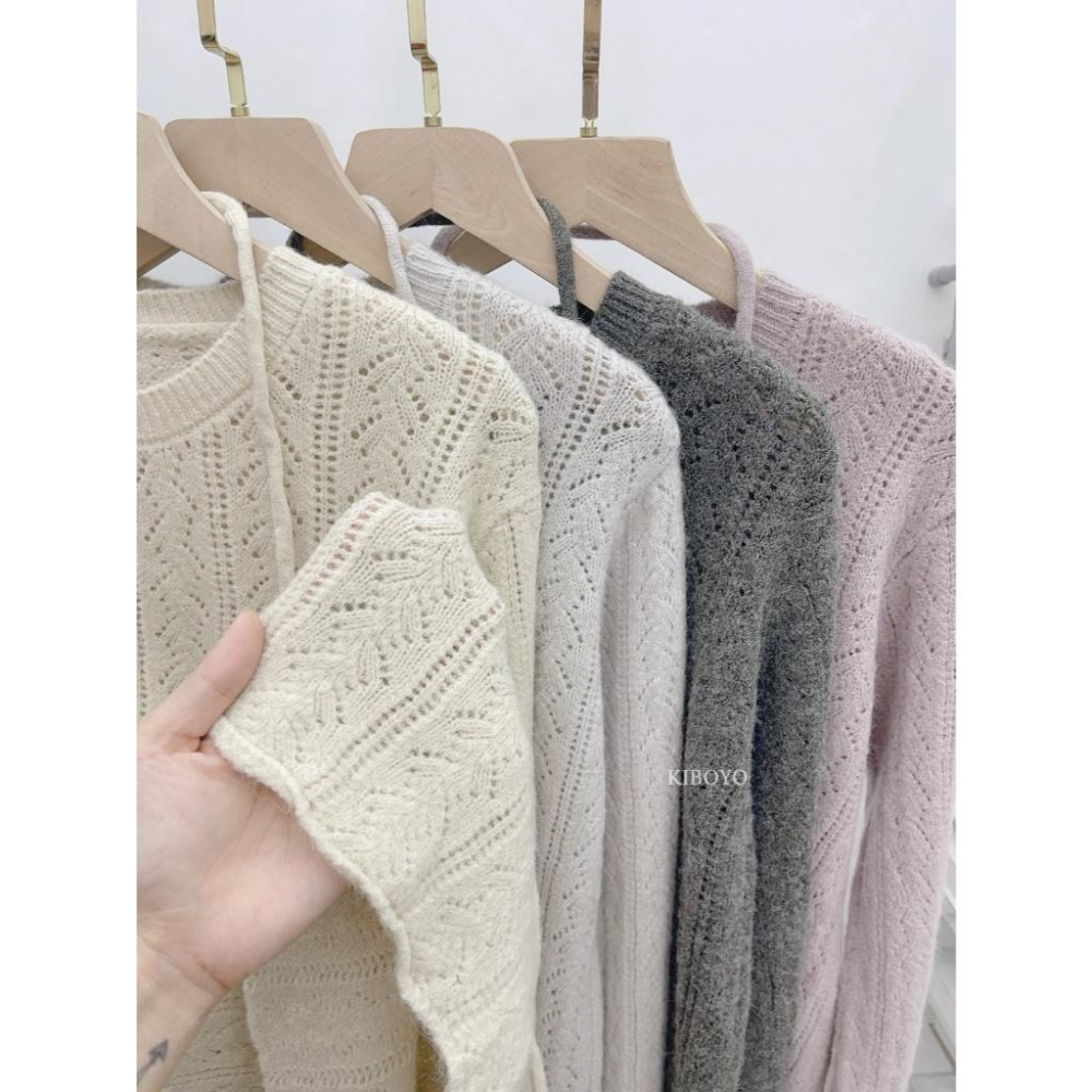 【𝐊𝐈𝐁𝐎𝐘𝐎】雲朵感鏤空針織長版上衣｜現貨-細節圖2