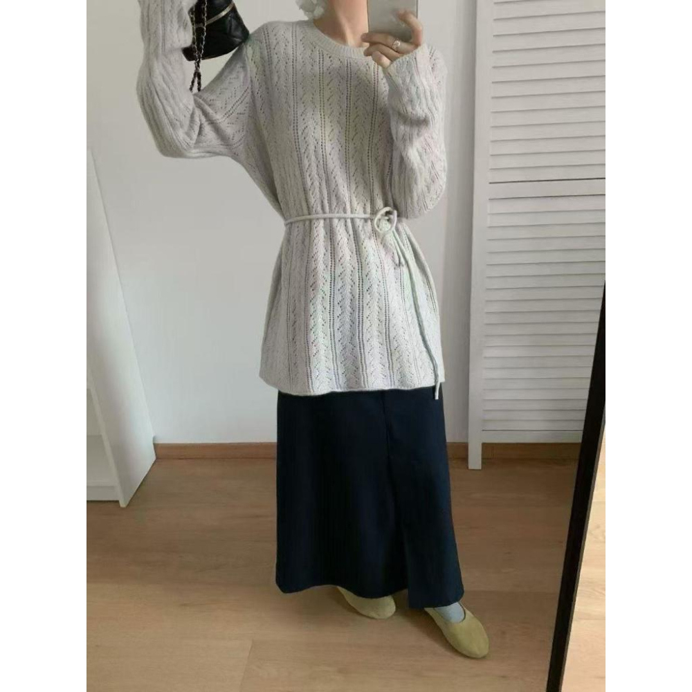 【𝐊𝐈𝐁𝐎𝐘𝐎】雲朵感鏤空針織長版上衣｜現貨-細節圖6