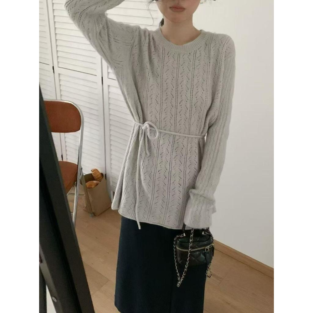 【𝐊𝐈𝐁𝐎𝐘𝐎】雲朵感鏤空針織長版上衣｜現貨-細節圖7