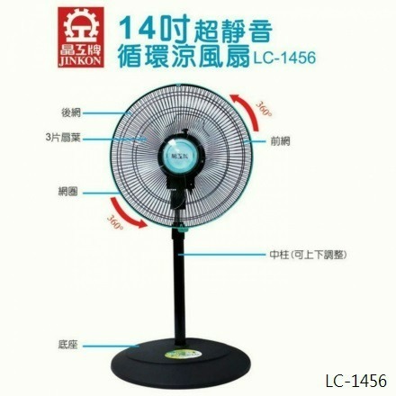 晶工牌14吋外旋360度循環風扇LC-1456-細節圖4