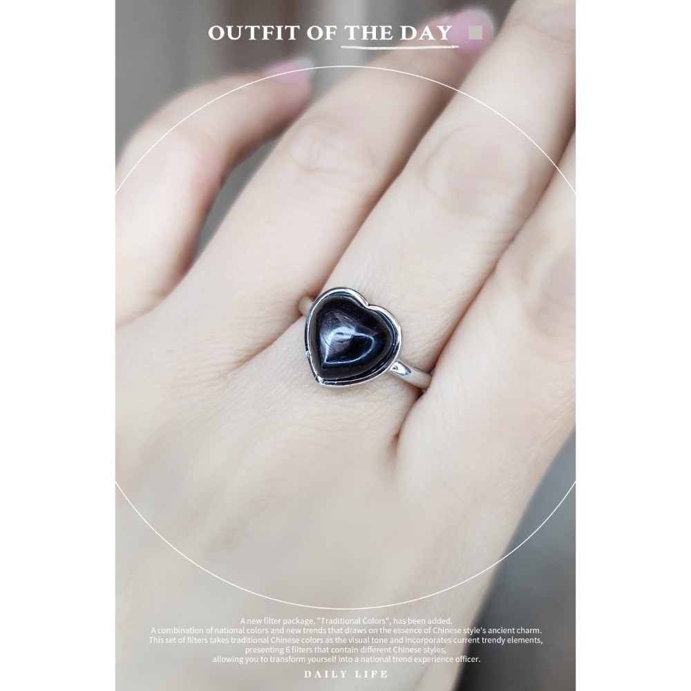 ♡心機招財●愛心金運石戒指🖤-細節圖2