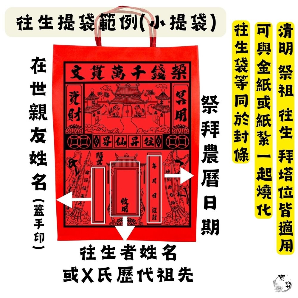 【台中35年老店】紙紮用 往生提袋｜紅提袋/封條有繩 裝金紙/紙紮用品｜清明祭祖 中元普渡 法會用-細節圖5