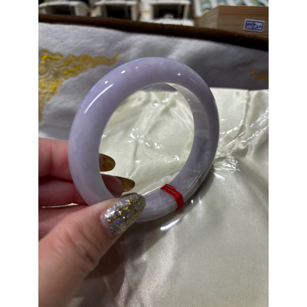 【一心翡翠】*天然緬甸玉翡翠A貨*紫羅翡翠玉鐲#17.5圍內徑55.8mm-0714帶天然無摳冰絲紋及色-細節圖2