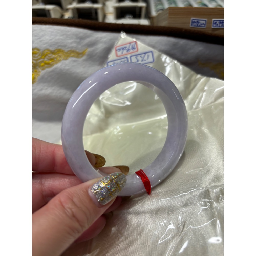 【一心翡翠】*天然緬甸玉翡翠A貨*紫羅翡翠玉鐲#17.5圍內徑55.8mm-0714帶天然無摳冰絲紋及色-細節圖3