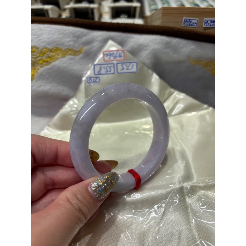 【一心翡翠】*天然緬甸玉翡翠A貨*紫羅翡翠玉鐲#17.5圍內徑55.8mm-0714帶天然無摳冰絲紋及色-細節圖5