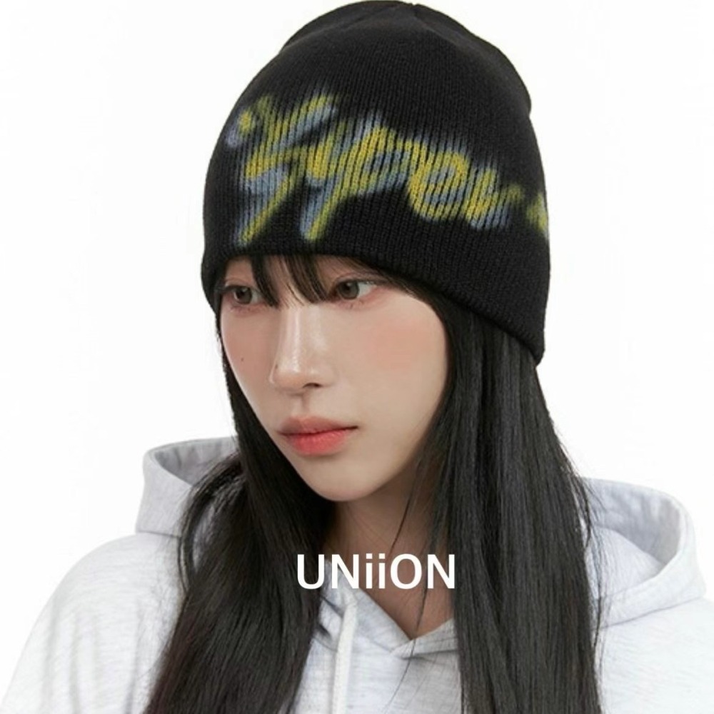 正韓UNI歐美塗鴉印花針織帽-細節圖3