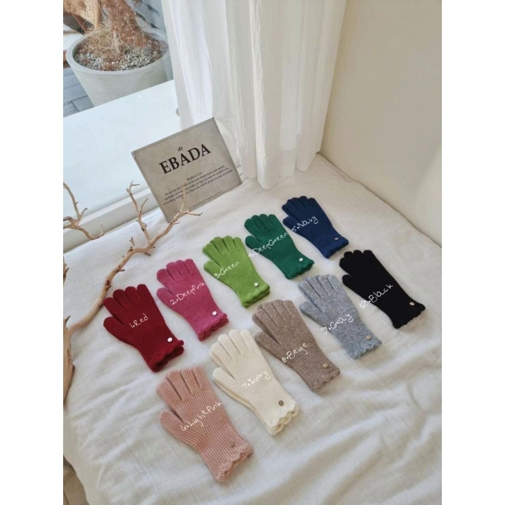 正韓花邊金釦單色手套(羊毛+纖維)-細節圖3