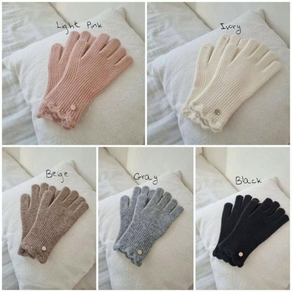 正韓花邊金釦單色手套(羊毛+纖維)-細節圖4