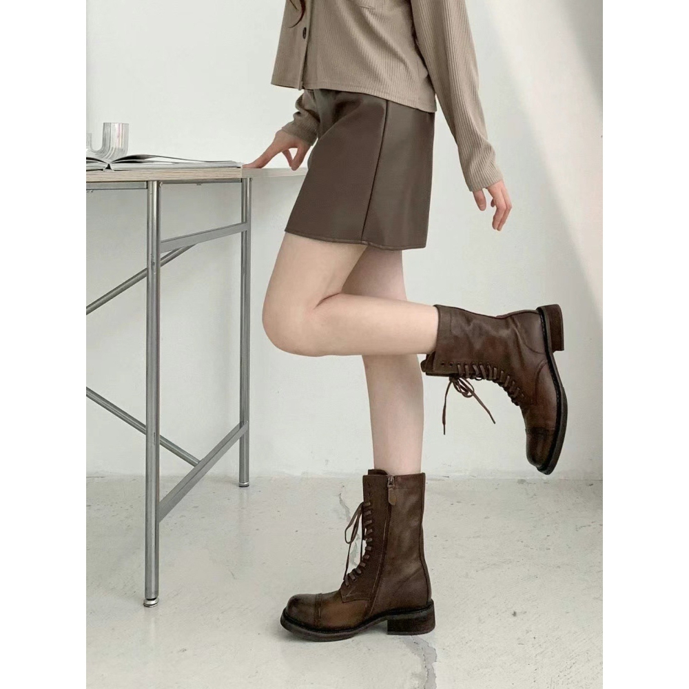 正韓NAA方頭拉鍊復古牛仔靴-細節圖8