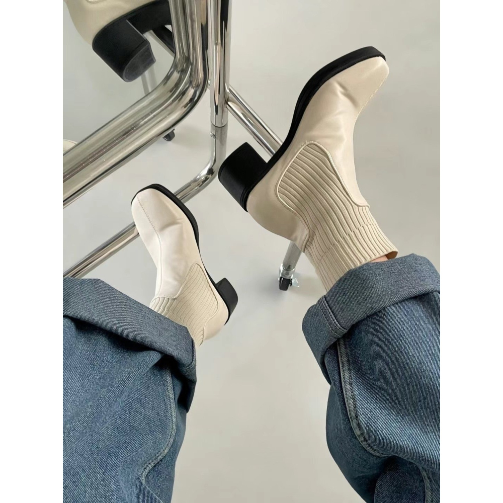 韓國PLA激瘦低跟皮革襪短靴-細節圖3