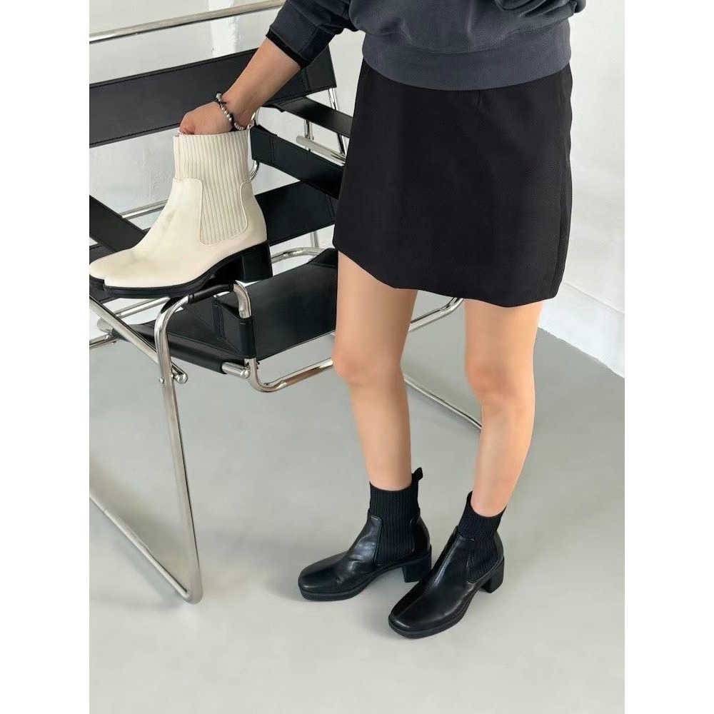 韓國PLA激瘦低跟皮革襪短靴-細節圖7