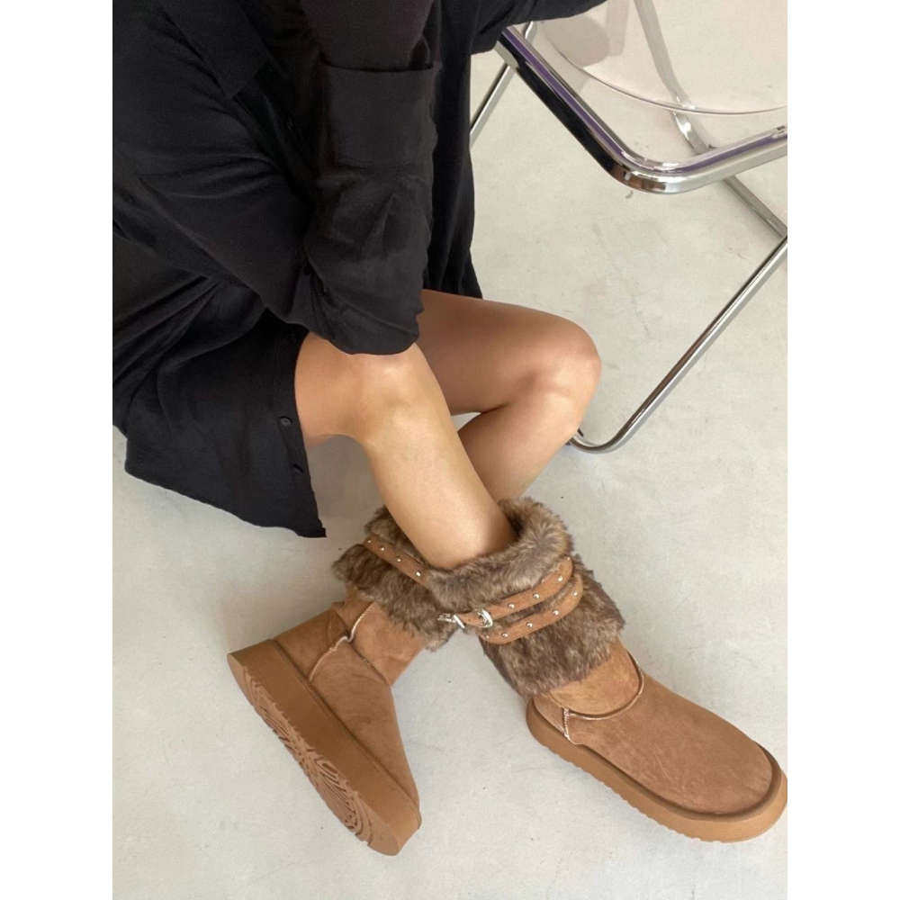 韓國PLA愛斯基摩皮帶外翻絨毛長筒雪靴-細節圖7