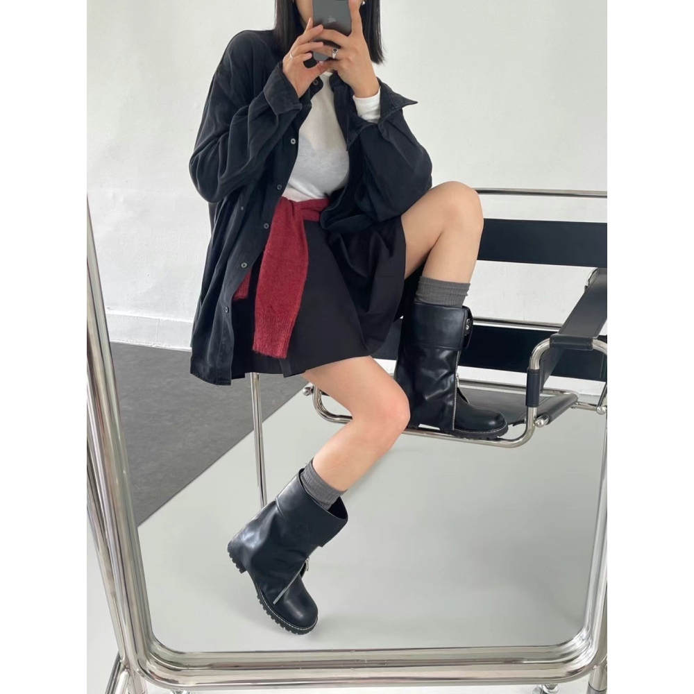 韓國PLA時髦下開V鏈短筒褲靴-細節圖7