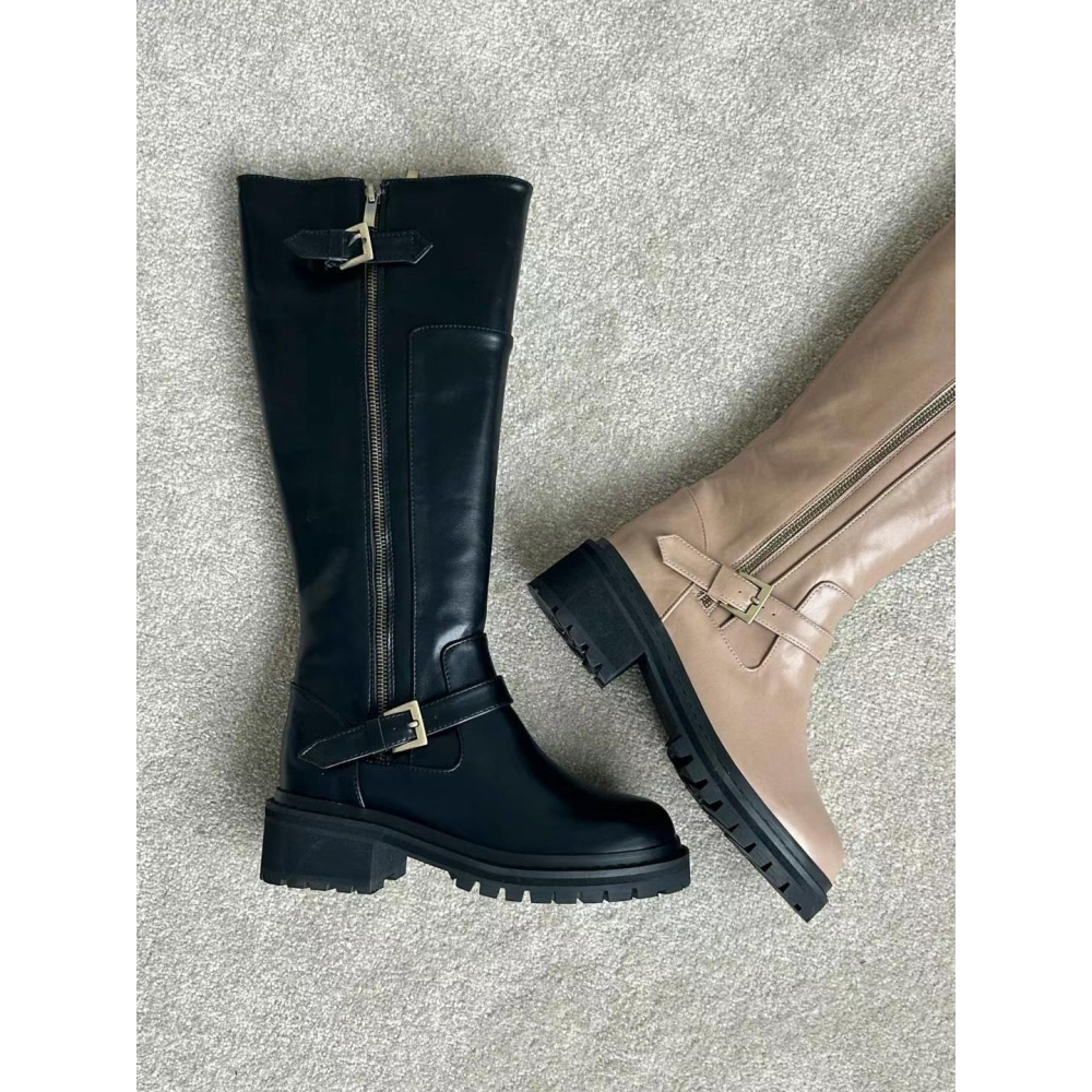 韓國ELF基本款 雙帶低跟膝下長靴-細節圖7