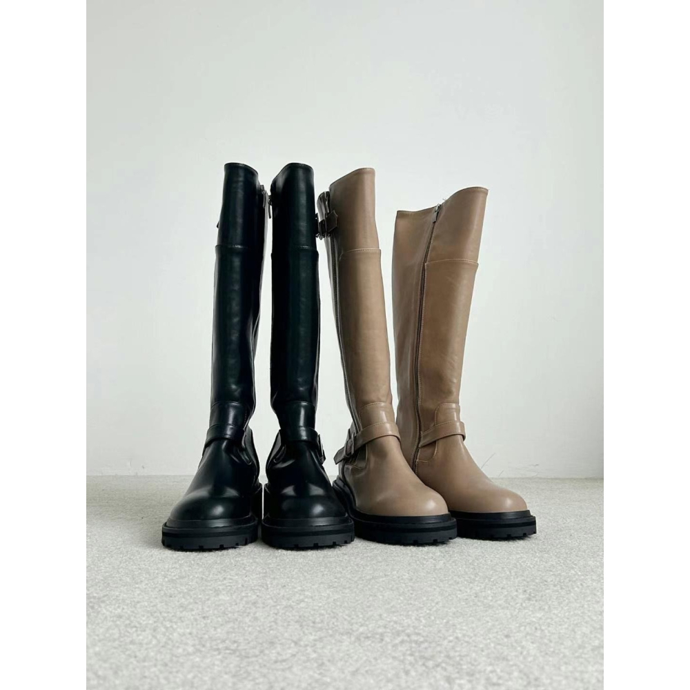 韓國ELF基本款 雙帶低跟膝下長靴-細節圖8