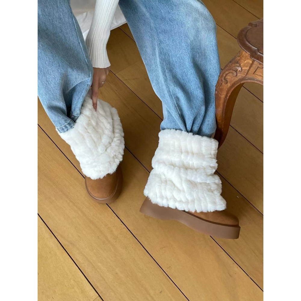 韓國ELF愛斯基摩時髦短筒外翻絨毛短雪靴-細節圖6