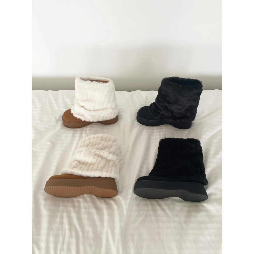 韓國ELF愛斯基摩時髦短筒外翻絨毛短雪靴-細節圖9