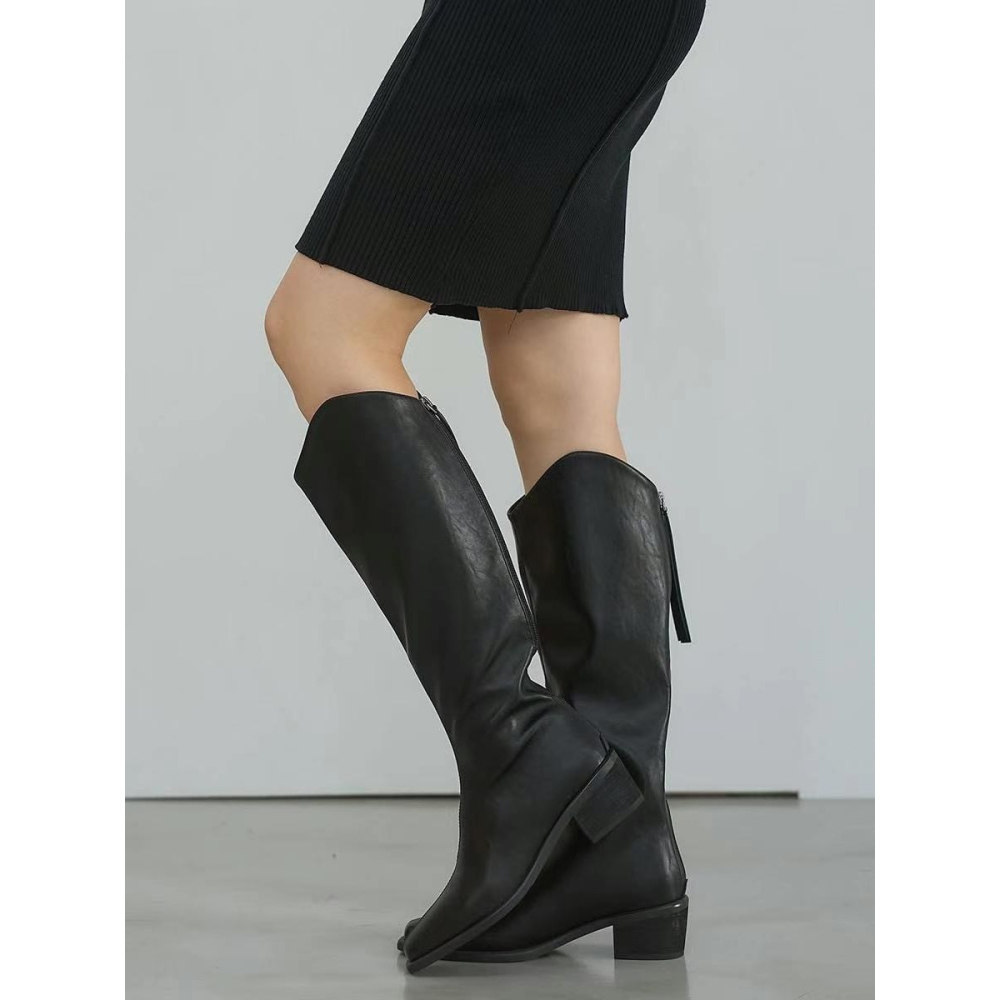 韓國PLA 小個短腿推薦V岔斜跟膝下長靴-細節圖4